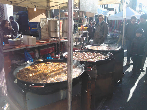 Fresh seafood paella at Portobello street market in Notting Hill