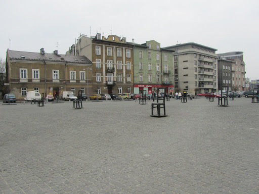 Memorial in the Jewish quarter. 68 chairs to represent 68,000 Jews killed during the Holocaust.